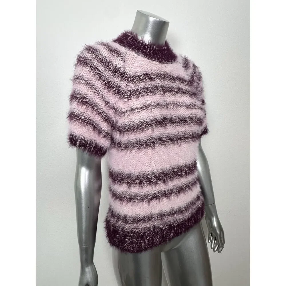 Pilcro Baby Sweater Short Sleeve Pink Striped Fuzzy Cozy M - Picture 4 of 12